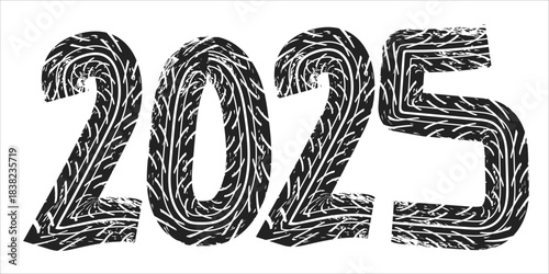  Tyre track numbers . Grunge texture . Screen print . Vector tire track alphabet numbers. Car tread silhouette . Tyre print .Wheel tire track. Traces of tires.Happy new year.art grunge
