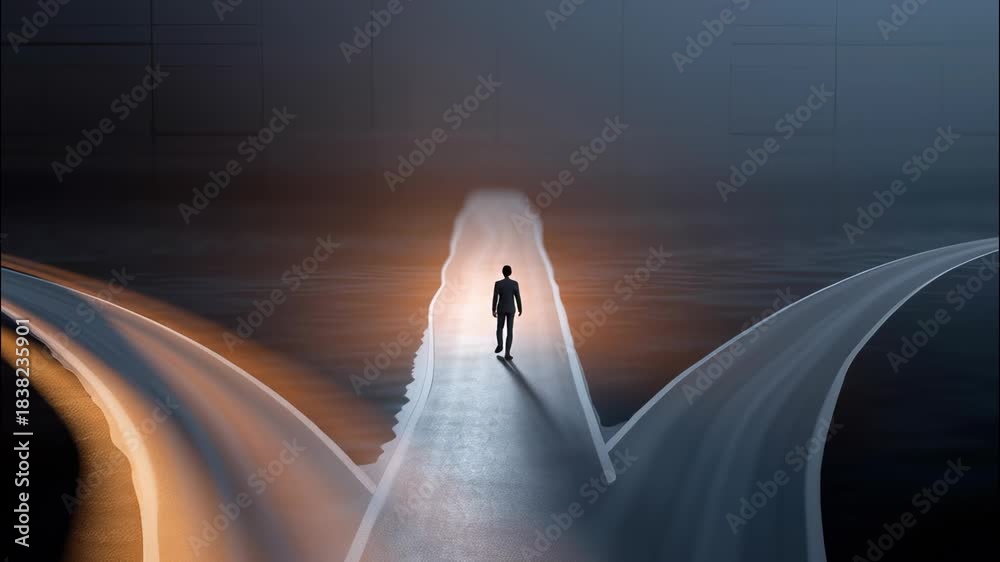 Man Deviating From Path Man standing a crossroads. He is facing multiple diverging paths ...