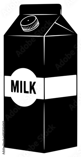 A black and white carton of milk with a cap and label, black, box, cardboard box, carton, container, illustration, label, lid, milk, package, against transparent background