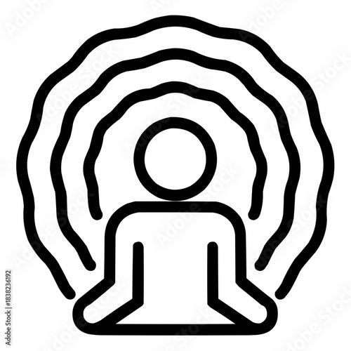 Line icon of a person with rainbow aura — identity acceptance, black on white, square minimalist style