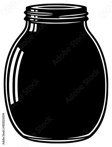 A black and white silhouette of a jar, black, glass jar, honey, illustration, jam, jar, lid, liquid, profile, against transparent background