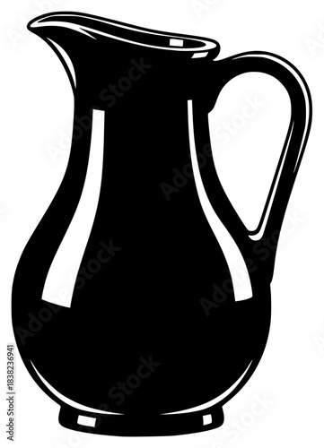 A black and white illustration of a pitcher, black, handle, illustration, jug, kitchenware, liquid, pitcher, profile, tea pot, vase, vessel, against transparent background