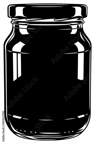 A black and white illustration of a glass jar, black, glass jar, honey, illustration, jam, jar, jelly, liquid, profile, against transparent background