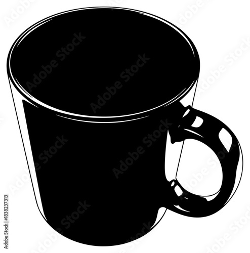 A black and white silhouette of a coffee cup, beverage, black, coffee, coffee cup, container, cup, handle, illustration, lid, liquid, mug, profile, tea, against transparent background