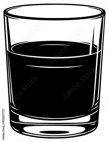 A glass of dark liquid on a , alcohol, beverage, black, cup, drink, illustration, juice, liquid, shot glass, water, against transparent background
