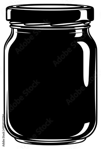 A black and white silhouette of a glass jar with a closed lid, black, glass bottle, glass jar, honey, illustration, jam, jar, jelly, lid, liquid, peanut butter, profile, against transparent background
