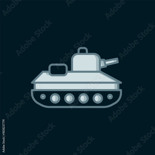 Line Military tank icon isolated on black background. Flat filled outline style with shadow. Vector