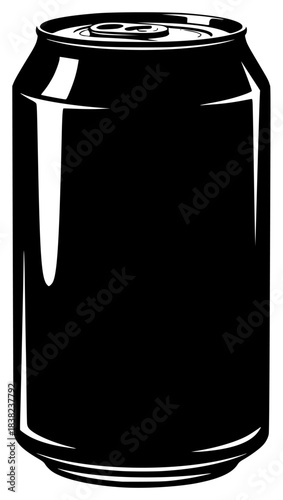 A black and white silhouette of a soda can, alcohol, beer, beer can, beverage, black, can, coke, container, drink, illustration, juice, liquid, profile, soda, against transparent background