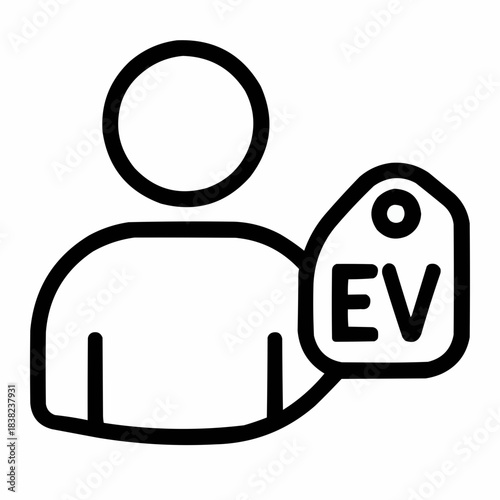 Line icon of a person holding EV key fob, black on white, square minimalist style