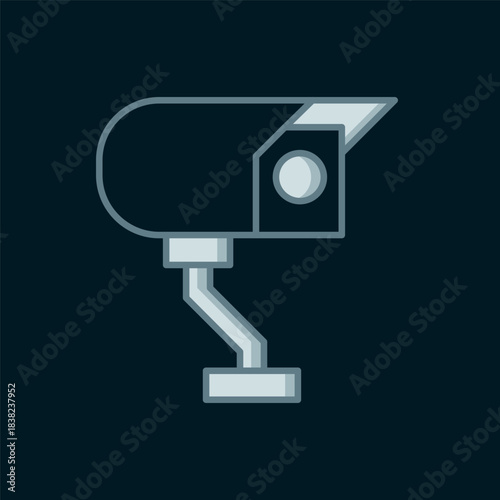 Line Security camera icon isolated on black background. Flat filled outline style with shadow. Vector