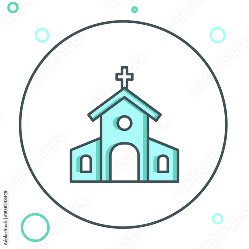 Line Church building icon isolated on white background. Christian Church. Religion of church. Colorful outline concept. Vector