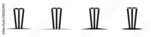 Black Cricket Wicket Stumps and Bails Vector Icon Set: Sport, Game, and Boundary Symbols for Apps and Design