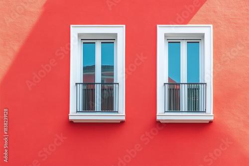 windows in red wall