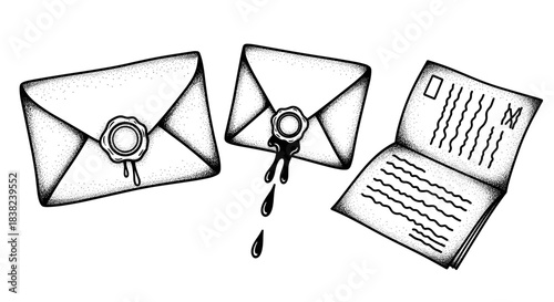 Vintage sealed envelopes and open letter illustration.