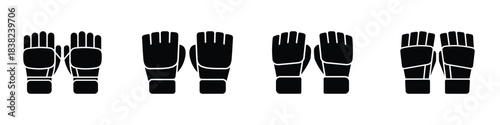 Black MMA Gloves Vector Icon Set: Mixed Martial Arts, Fighting, and Training Equipment Symbols