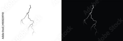 Surface crack and fissure in ground, concrete, crevices from disaster top view.   Broken ground, wall, glass pattern effect. isolated on white and black background. vector illustration. EPS 10 .