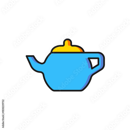 Color Traditional Chinese tea ceremony icon isolated on white background. Teapot with cup. Flat filled outline style with shadow. Vector
