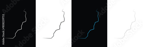 Surface crack and fissure in ground, concrete, crevices from disaster top view.   Broken ground, wall, glass pattern effect. isolated on white and black background. vector illustration. EPS 10 .