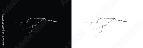 Surface crack and fissure in ground, concrete, crevices from disaster top view.   Broken ground, wall, glass pattern effect. isolated on white and black background. vector illustration. EPS 10 .