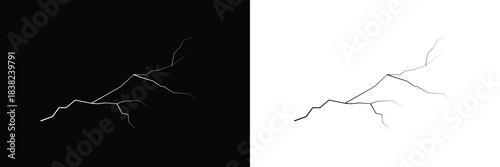 Surface crack and fissure in ground, concrete, crevices from disaster top view.   Broken ground, wall, glass pattern effect. isolated on white and black background. vector illustration. EPS 10 .