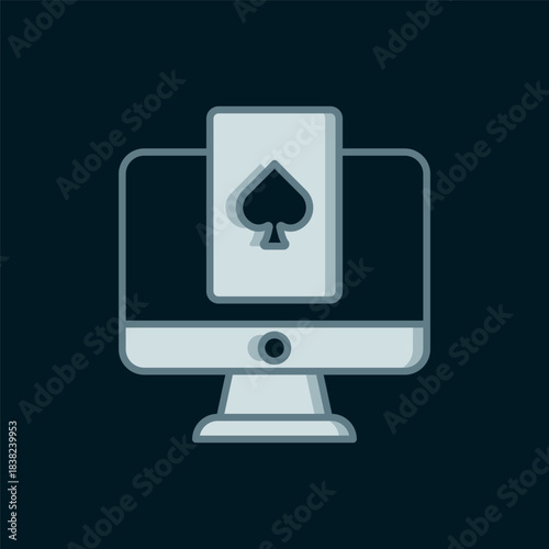 Line Online poker table game icon isolated on black background. Online casino. Flat filled outline style with shadow. Vector