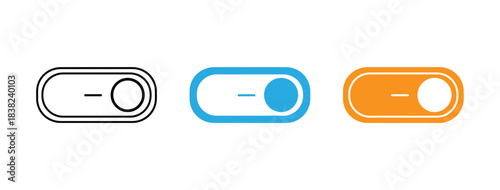 Set of three toggle switch icons in different colors and styles illustration