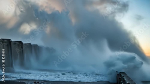 Massive smoke billowing from industrial site during sunset with dramatic sky and active emissions