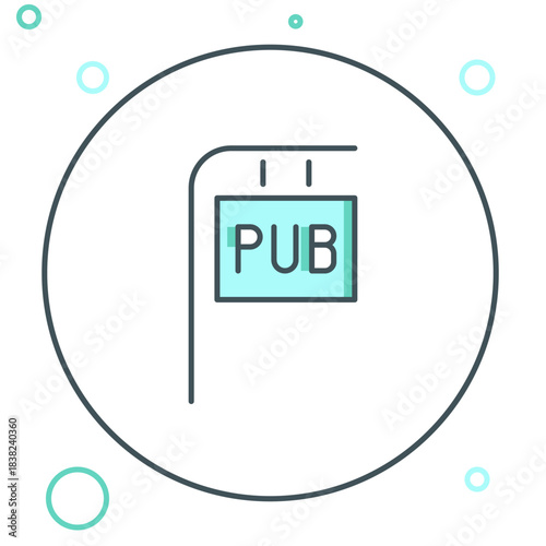 Line Street signboard with inscription Pub icon isolated on white background. Suitable for advertisements bar, cafe, restaurant. Colorful outline concept. Vector