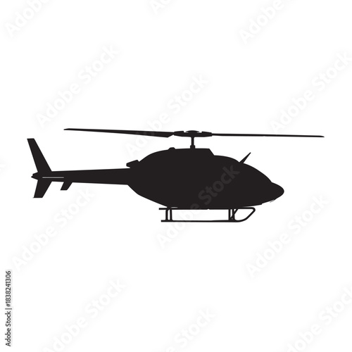 Military helicopter flying silhouette vector illustration in sky