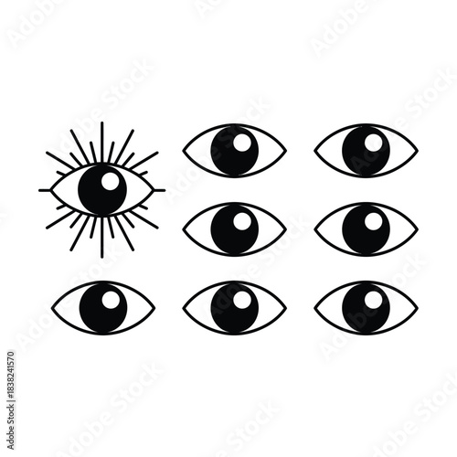 Minimalist Eye Icon Set: All-Seeing Eye and Simple Vision Symbols