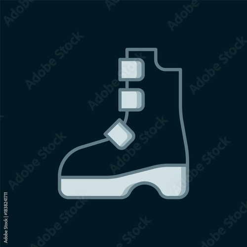 Line Ancient viking boots icon isolated on black background. Traditional clothes and accessories of past times. Flat filled outline style with shadow. Vector