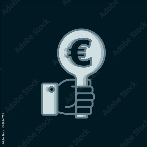 Line Hand holding auction paddle icon isolated on black background. Bidding concept. Auction competition. Hands rising signs with BID inscriptions. Flat filled outline style with shadow. Vector