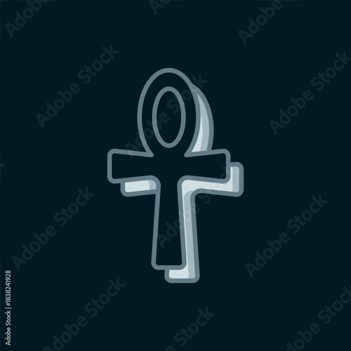 Line Cross ankh icon isolated on black background. Egyptian word for life or symbol of immortality. Flat filled outline style with shadow. Vector