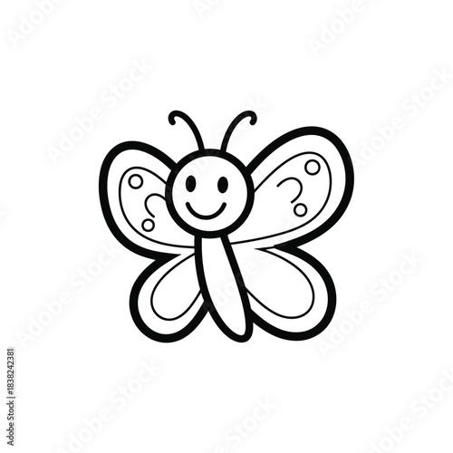 Butterfly cute smiling cartoon outline coloring graphic vector illustration