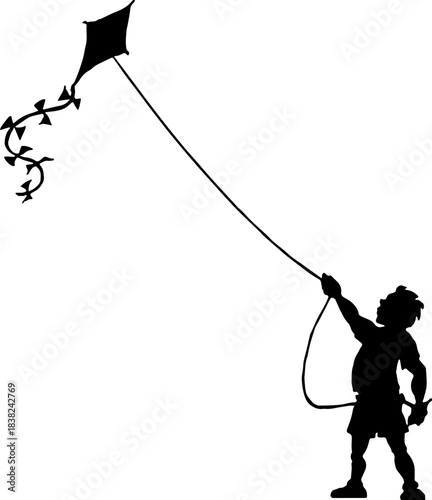 Boy with kite silhouette design 