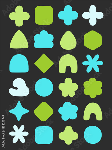 Set of colorful glossy web vector icons and buttons in different shapes including hearts, stars, circles, and flowers