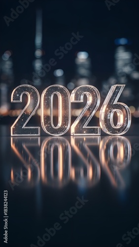 Letreiro 3D 2026 com efeito de cristal transparente iluminado Elegante Luxo Premium