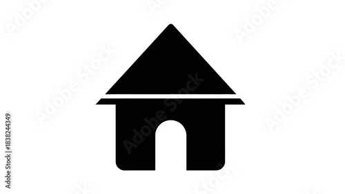 Simple house icon with a pointed roof and an arched entrance vector isolated illustration