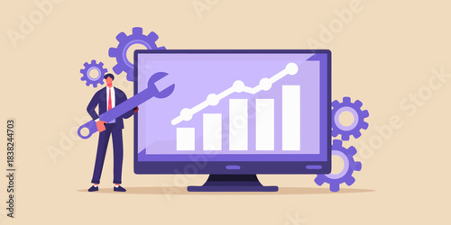 Business solutions and data analysis with a technician and growth charts
