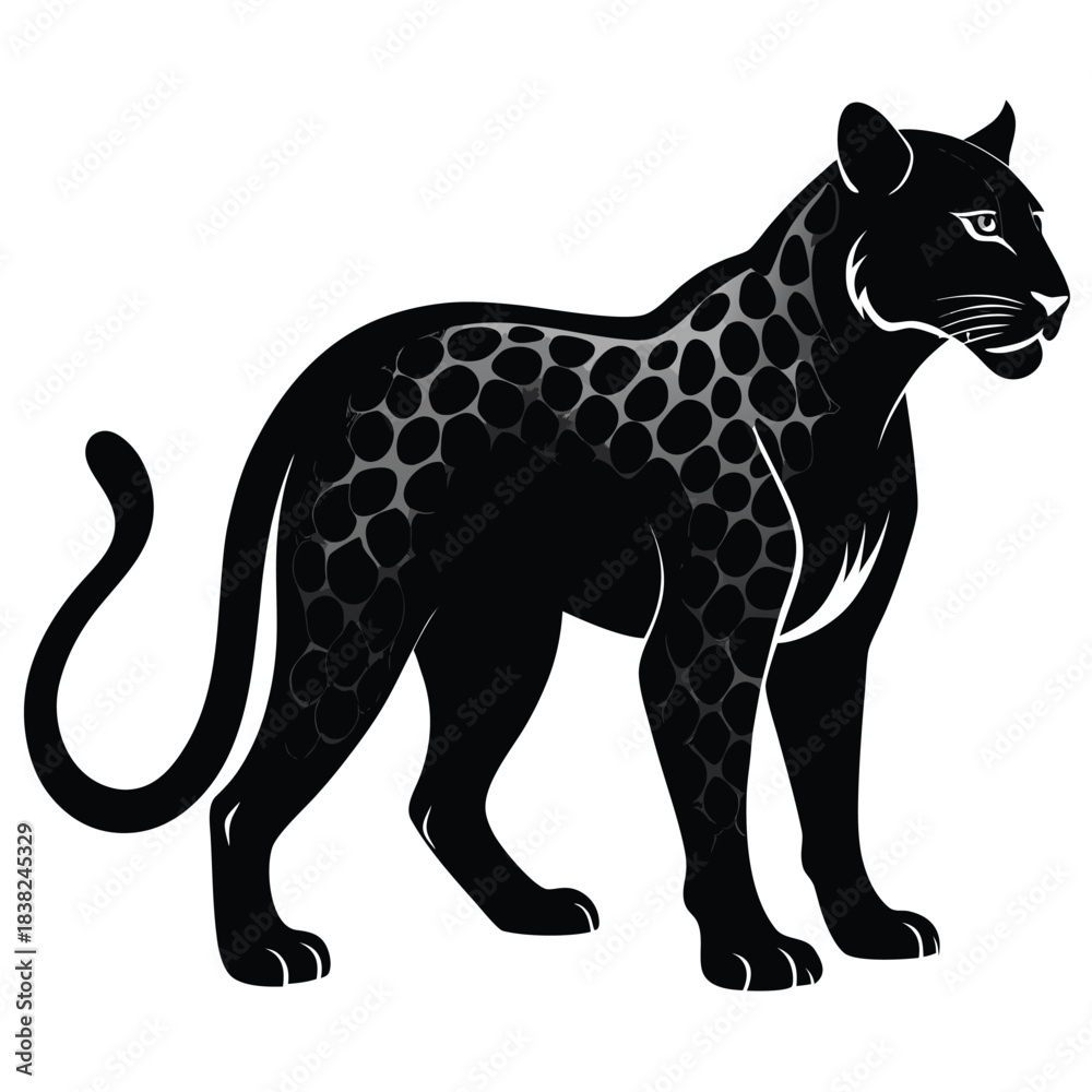Fototapeta premium Stylized black panther with gray spot pattern standing proudly