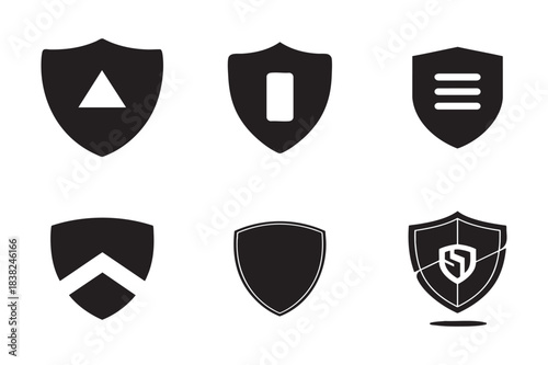 Protective Shields Emblem: An elegant compilation of shield icons, each meticulously designed to represent security and safety, signifying the concept of protection and defense. 