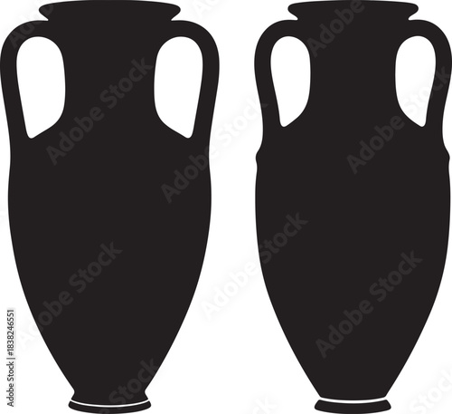 Two ancient amphorae in a black silhouette