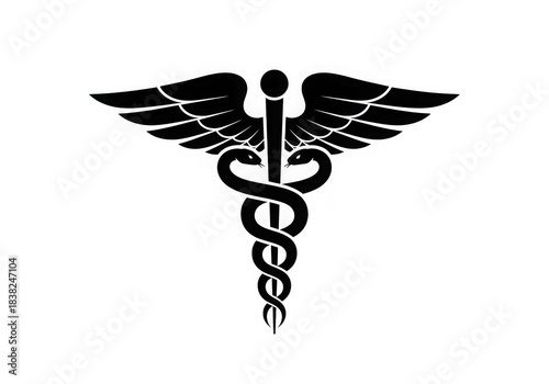 Black caduceus medical symbol isolated on transparent background