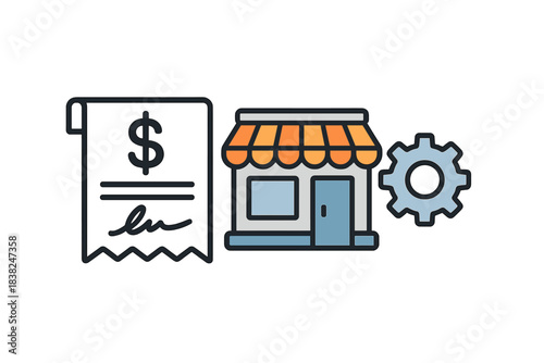 Small business finance management and transaction processing icons set