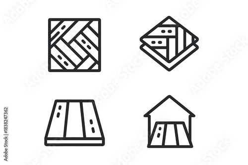 Four icons depicting various wood flooring patterns and installation layouts