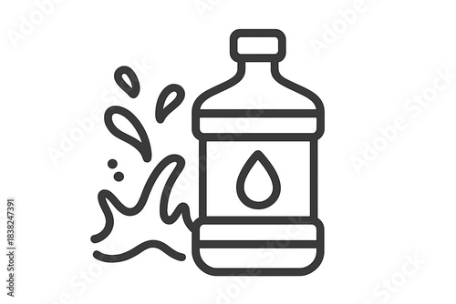 Large water dispenser bottle with dynamic liquid splashing outline icon