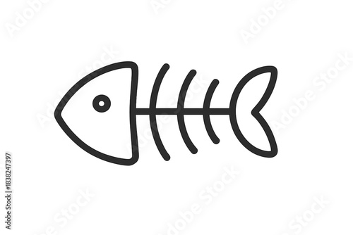 Minimalist outline icon depicting a fish skeleton structure