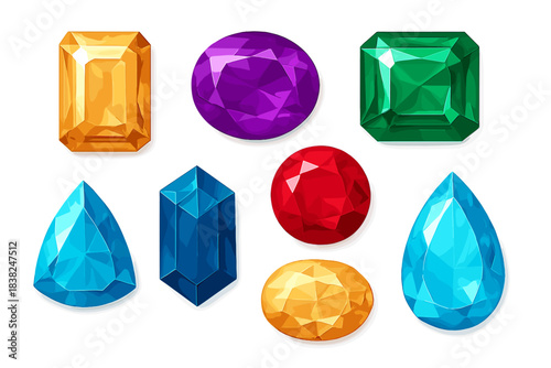 Assortment of colorful faceted gemstones and jewels in various cuts