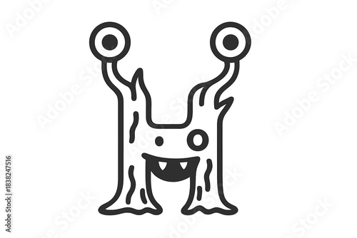 Spooky tree monster character icon with large googly eyes