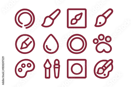 Set of line icons for art and creative design tools